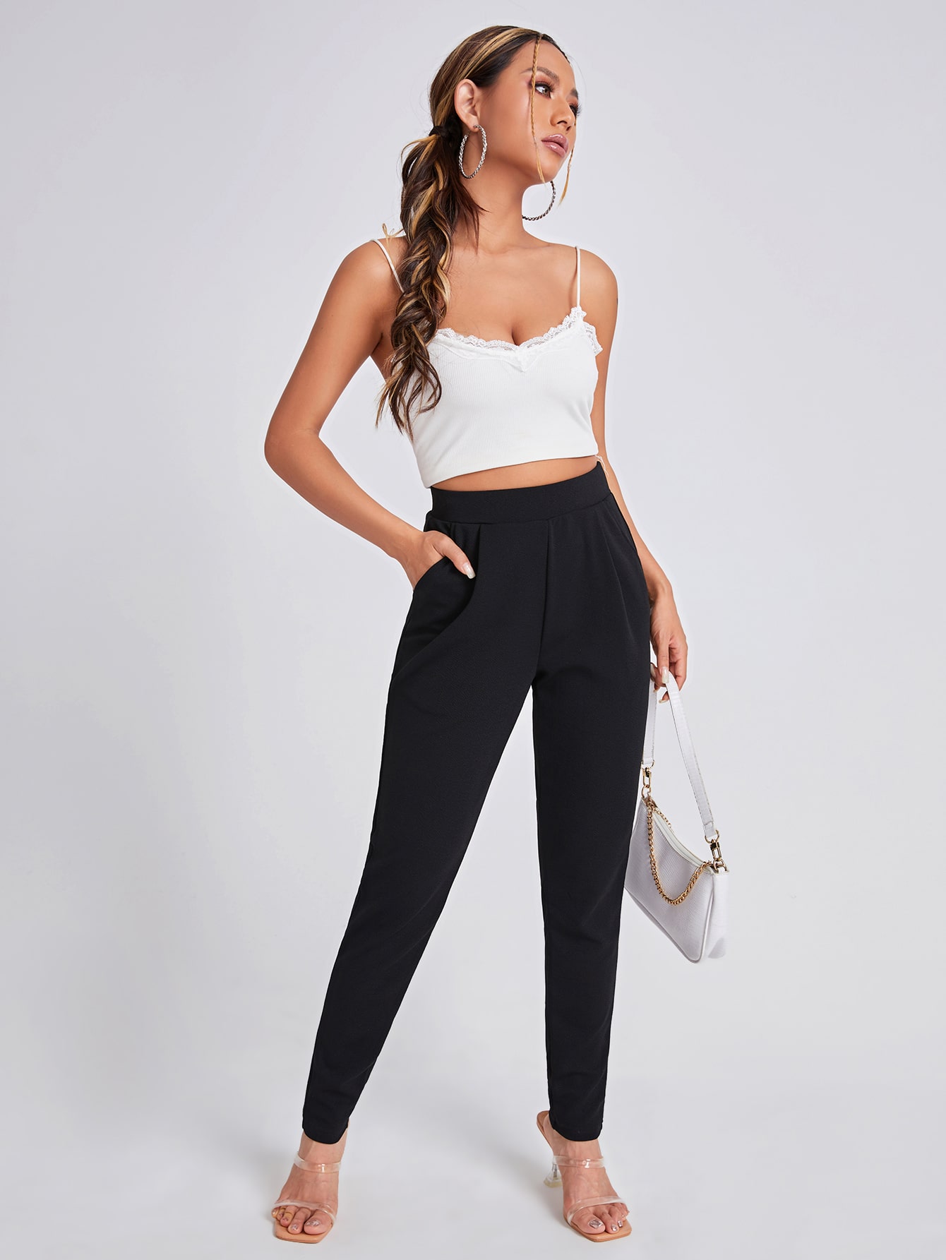 SHEIN Paperbag Waist Belted Pants | SHEIN IN